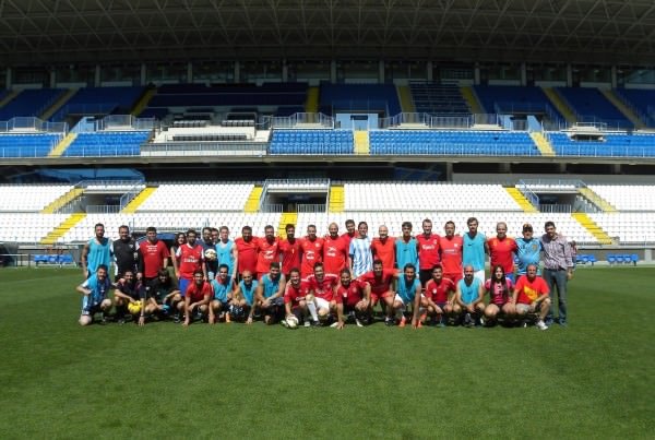 Foto en La Rosaleda del amistoso entre periodistas organizado por la APD de Málaga